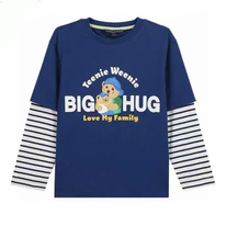 Jungen blauer Kontrast langhärme gedruckte T-Shirts 